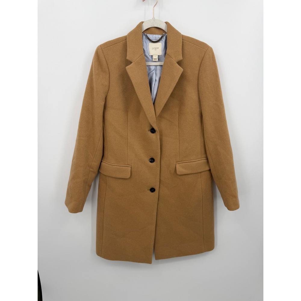 J.Crew Daphne Topcoat Jacket Women 8 Camel Tan Wool Blend E6228 Long Sleeve
